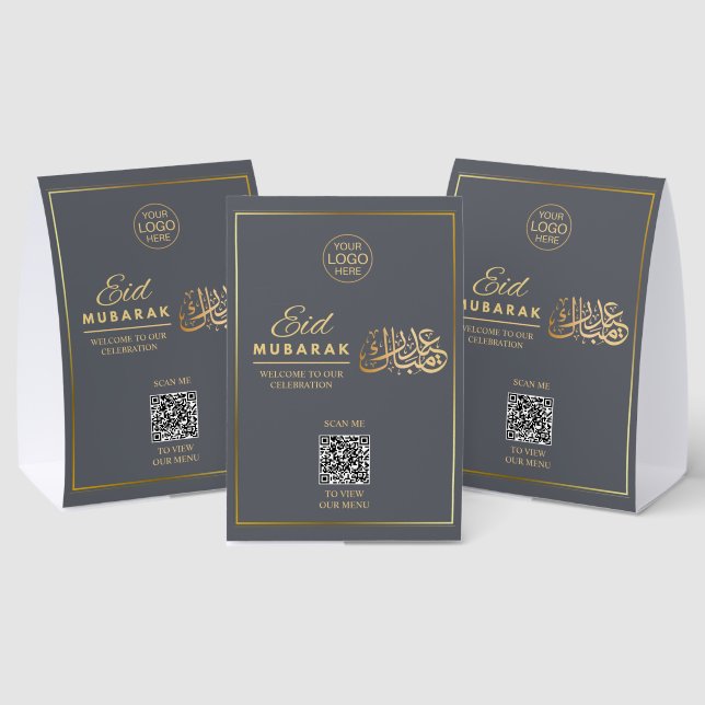 Signe de table QR Code Eid Mubarak Gris & Or (Insitu (multi))