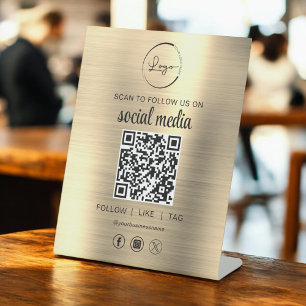 Signe De Table QR Code Gold Scan To Follow Us on Social Network