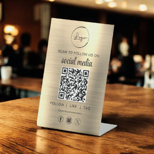 Signe De Table QR Code Gold Scan To Follow Us on Social Network
