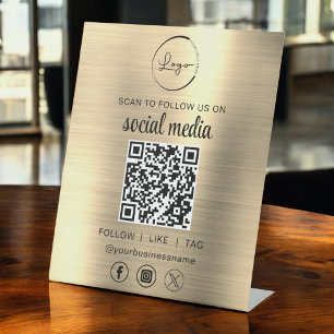 Signe De Table QR Code Gold Scan To Follow Us on Social Network
