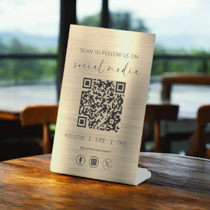 Signe De Table QR Code Gold Scan To Follow Us on Social Network