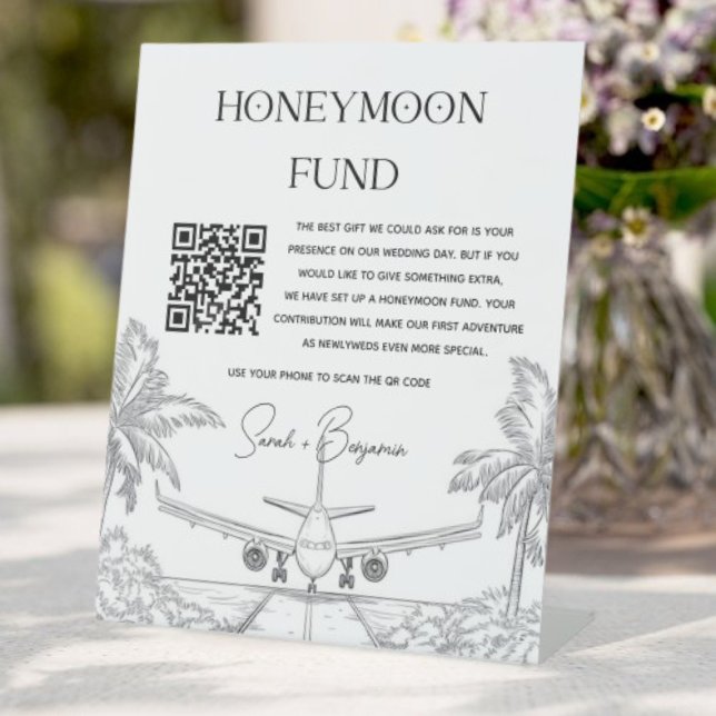 Signe De Table QR Code Honeymoon Fund Cadeau Mariage (QR Code Honeymoon Fund Wedding Gift Pedestal Sign)