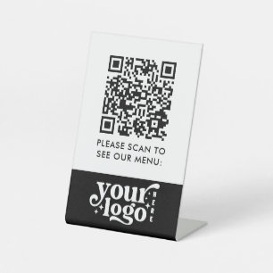 Signe De Table QR Code Menu Black Logo Contact Café moderne Pe
