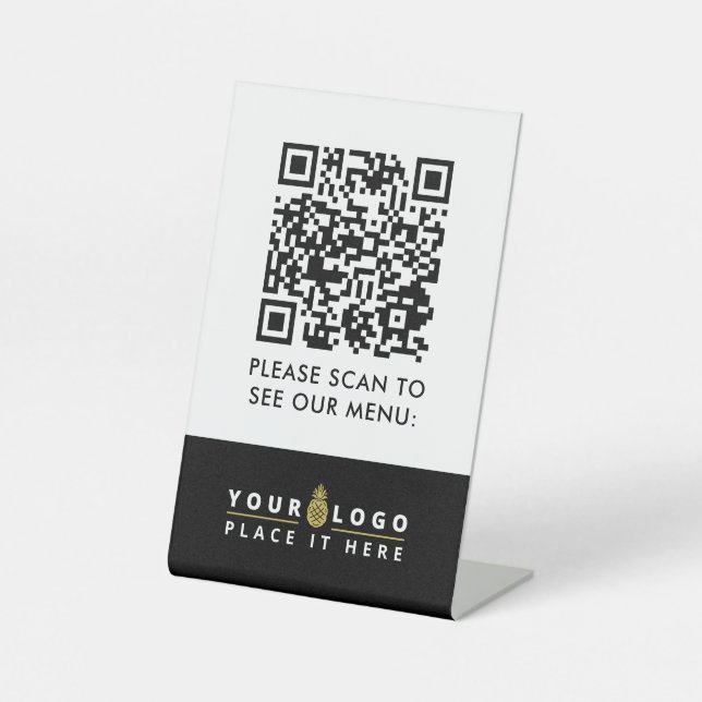 Signe De Table QR Code Menu Black Logo Contact Café moderne sans  (Recto)