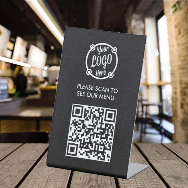 Signe De Table QR Code Menu Logo Contact Restaurant moderne sans  (Créateur téléchargé)