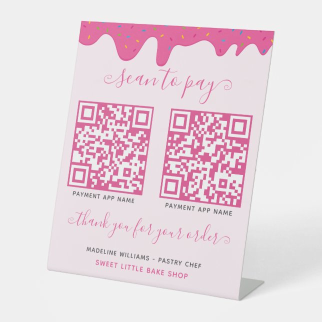 Signe De Table QR Code mobile de paiement rose (Recto)
