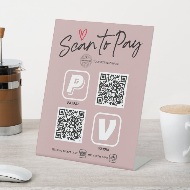 Signe De Table QR Code options de paiement Dusty Pink Moderne ten (In SItu)