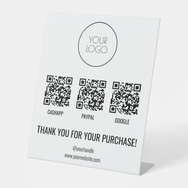 Signe De Table QR Code Paiement Cashapp Paypal Votre logo (Recto)