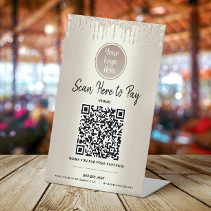 Signe De Table QR Code Pay Here Gold Parties scintillant Drives C
