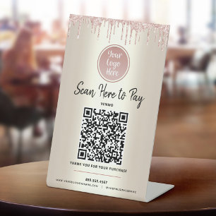 Signe De Table QR Code Payer ici Parties scintillant rose or logo