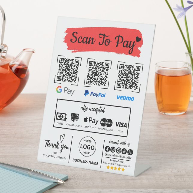 Signe De Table QR Code Scan pour payer Venmo Paypal Google Pay (In SItu)