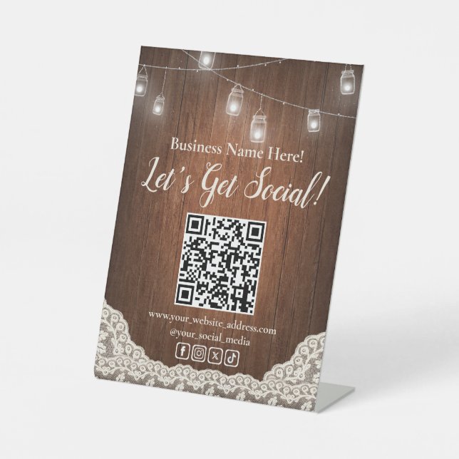 Signe De Table QR Code Social Media Business String Lights Rustiq (Recto)