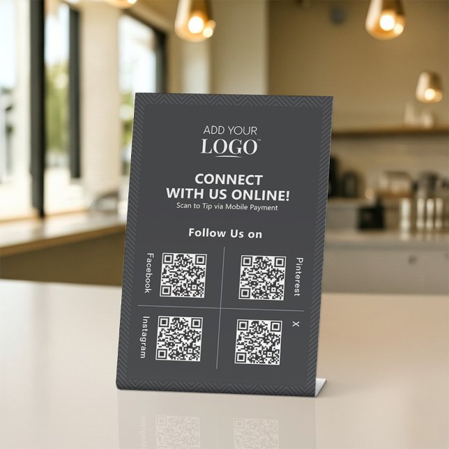 Signe De Table QR Code Social Media Connect with Us Business Logo (Créateur téléchargé)