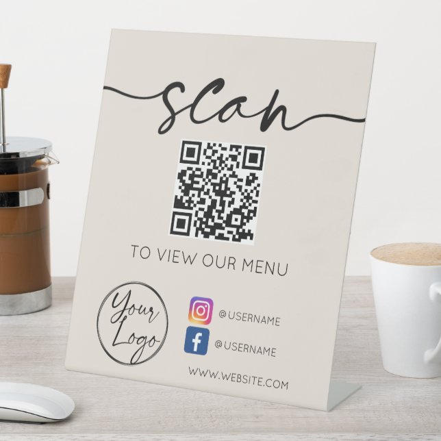 Signe De Table QR Code Social Media Greige  (In SItu)