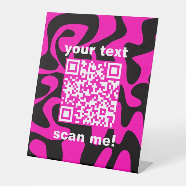 Signe De Table QR Code Super Retro Hot Pink Black Stand Business (Recto)