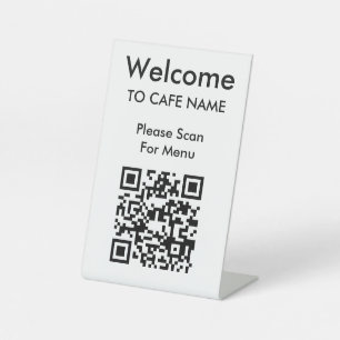 Signe De Table QR Code Welcome Cafe Restaurant Menu Blanc