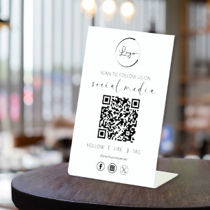 Signe De Table QR Code White Scan To Follow Us on Social Network