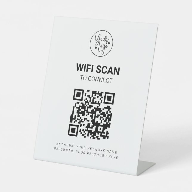 Signe De Table QR Code Wifi Business Scan pour connecter Blanc Mo (Recto)