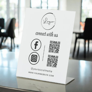 Signe De Table QR Connect With Us Business Logo Médias sociaux
