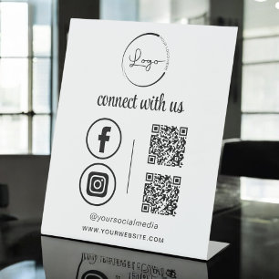 Signe De Table QR Connect With Us Business Logo Médias sociaux