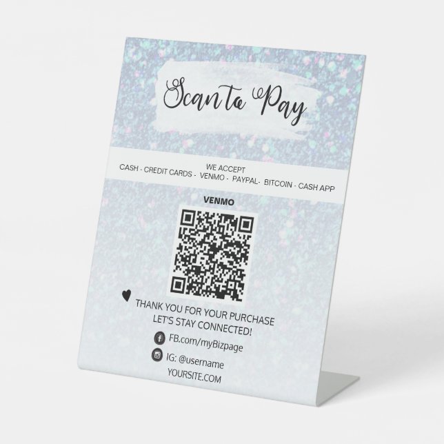 Signe De Table *~* QR PAIEMENT Table Tablette Table Tente Piédest (Recto)