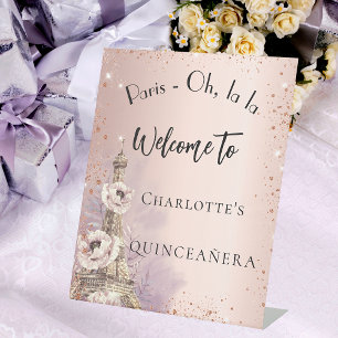 Signe De Table Quinceanera Paris tour eiffel or rose bienvenue