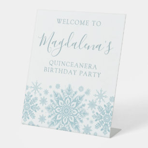 Signe De Table Quinceanera Party Blue White Snowflake Bienvenue