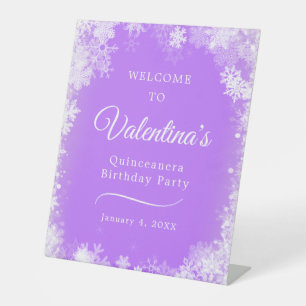 Signe De Table Quinceanera Party Snowflake Purple Bienvenue