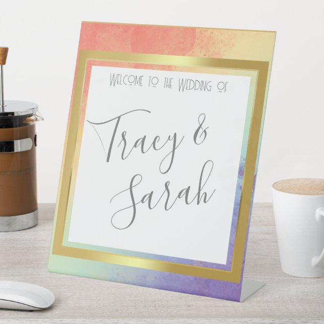 Signe De Table Rainbow Pride Gold Frame Wedding Enregistrer la da (In SItu)