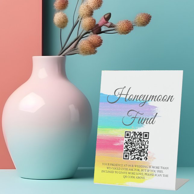 Signe De Table Rainbow Watercolor Mariage Honmoon Fund QR Code (Créateur téléchargé)