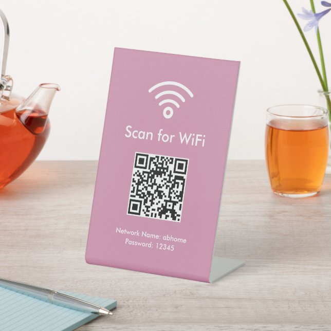 Signe De Table Recherche rose pour WiFi Code QR personnalisé prof (In SItu)