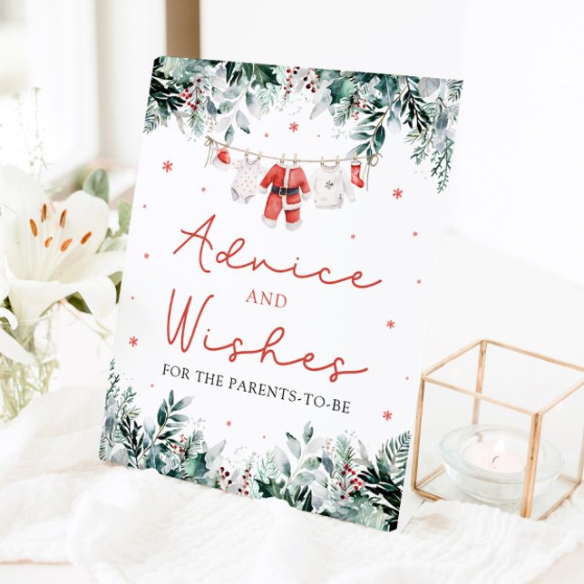 Signe De Table Red Christmas Père Noël Baby shower Conseils et so (Watercolor Cute Red Christmas Santa Baby Shower Advice and Wishes Sign)