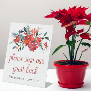 Signe De Table Red Christmas Poinsettia Floral Mariage livre d'hô