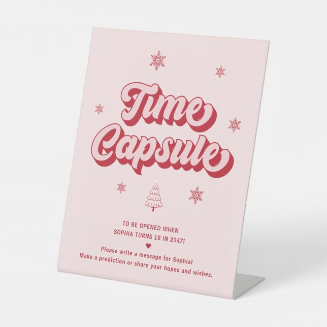 Signe De Table Red Pink Noël 1er Anniversaire Heure Capsule Jeu (Recto)