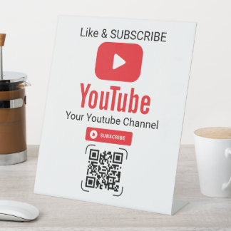 Signe De Table Red Play Button YouTube Subscribe QR Code White