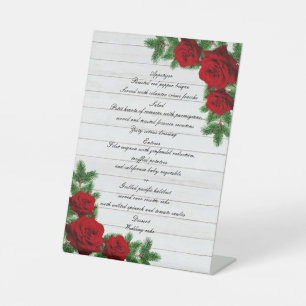 Signe De Table Red Roses and Pine Branch Christmas Wedding Menu