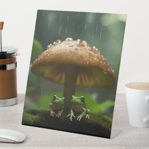Signe De Table Refuge Rainy Day : Frogs Shelter Sous Champignons