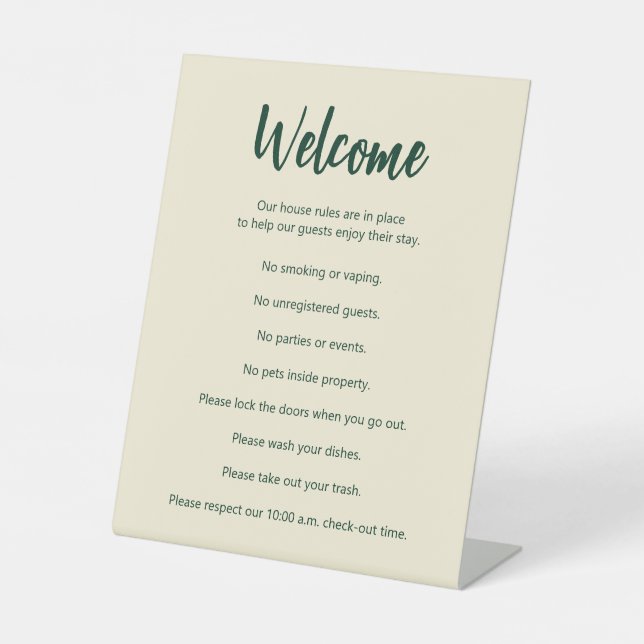 Signe De Table Règles de la Maison de vacances Modèle vert foncé  (Recto)