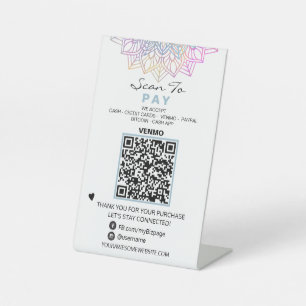 Signe De Table *~* Reiki Yoga Table Tent PAY - Code QR Tabletop