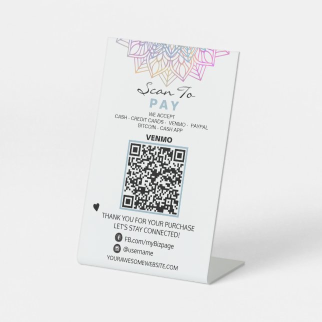 Signe De Table *~* Reiki Yoga Table Tent PAY - Code QR Tabletop (Recto)