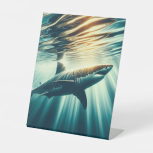 Signe De Table Requin dans la mer bleue profonde & soleil