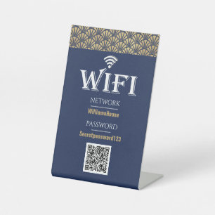 Signe De Table Réseau de mot de passe Wifi Blue Gold QR Code élég