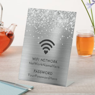 Signe De Table Réseau WiFi et mot de passe de Glittery Silver Foi