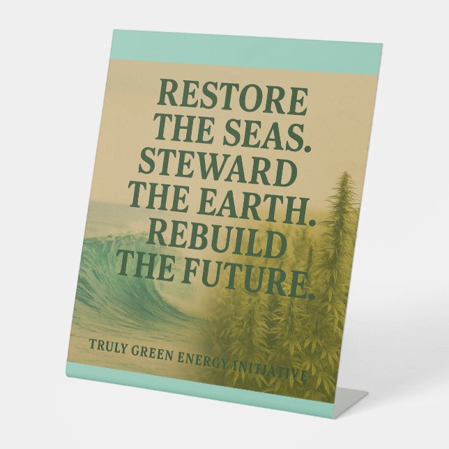 Signe De Table Restaurer les mers. Dirigez la Terre. Reconstruire (Recto)