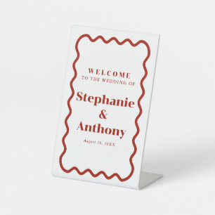 Signe De Table Retro 1950s Wavy Edge Mariage rouge foncé