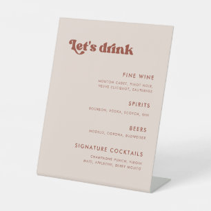 Signe De Table Retro élégant Peach Pink Mariage Bar menu