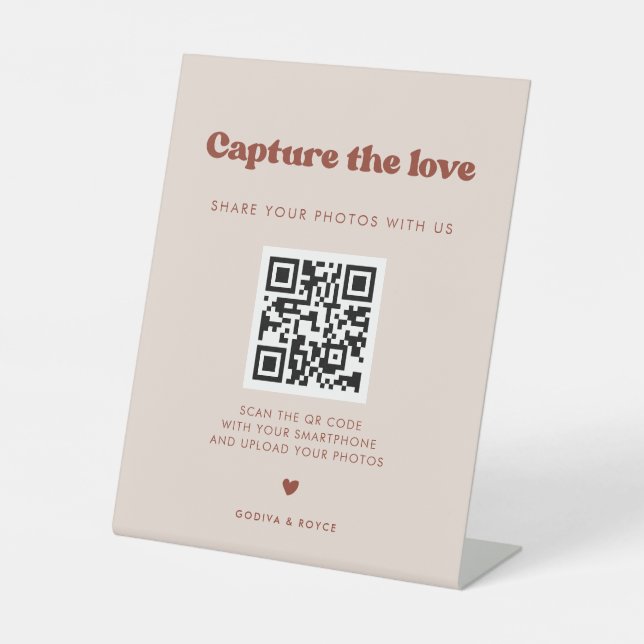 Signe De Table Retro élégant Peach Pink Mariage Capture l'amour (Recto)