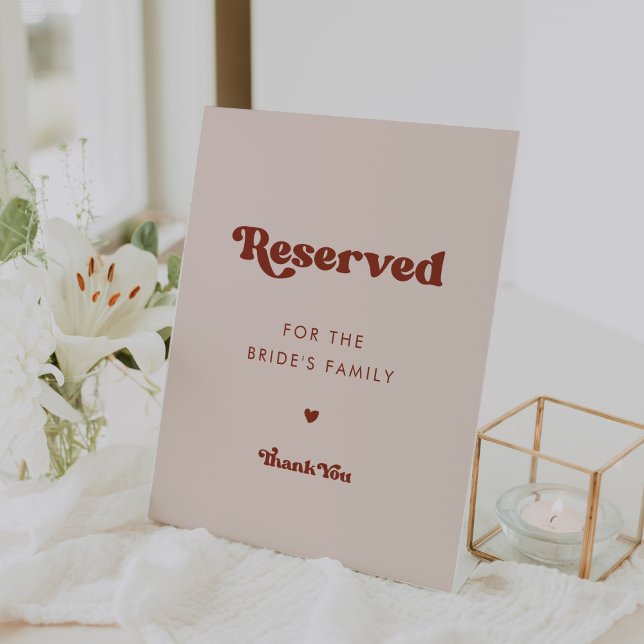 Signe De Table Retro élégant Peach Pink Réservé à la famille (Créateur téléchargé)