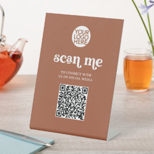 Signe De Table Retro et Boho Terracotta Scan Me QR Code