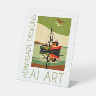 Signe De Table Retro Fishing Boat Reflection Mid-Century